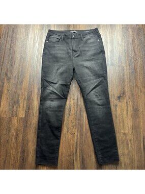 Judy Blue Skinny Fit Jeans Distressed Black Weekend Size 13/31